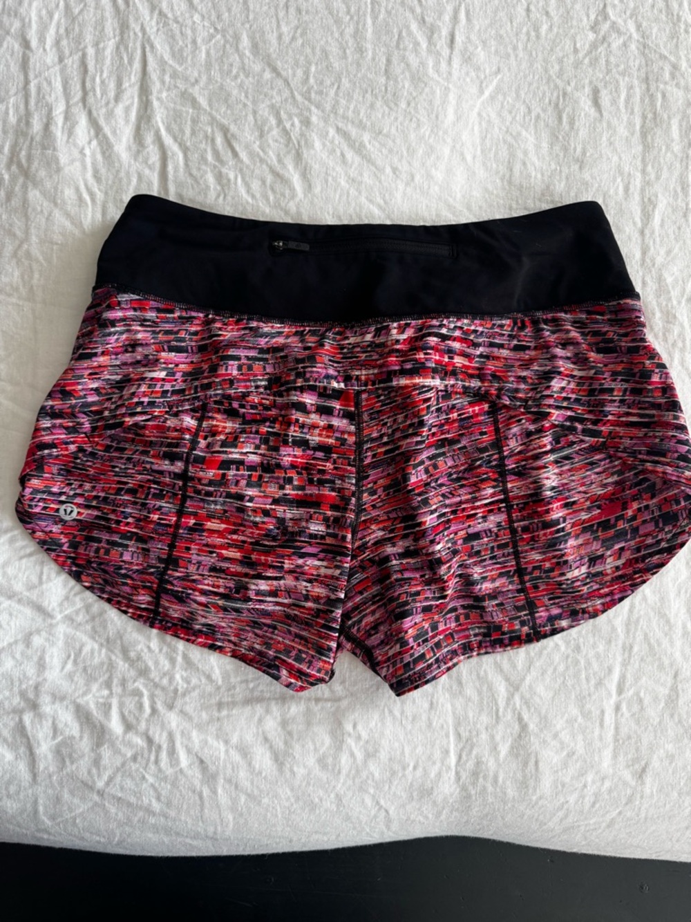 lululemon athletica Women's Pink Multi-Print Running Shorts with Black Waistband
